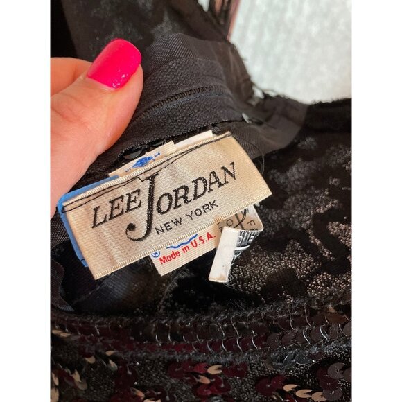 Lee Jordan Vintage Made in USA Black Sequined Scoop Neck Formal Dress Sz 16 - Picture 4 of 8